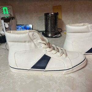 Men's High-Top Casual Sneakers — White with Navy Accent